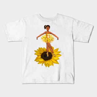 Ballet sunflower dance - black ballerina  in yellow tutu - brown skin ballerina on a flower Kids T-Shirt